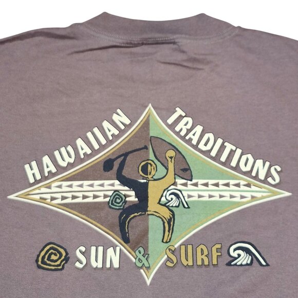 Hawaiian Traditions Sun & Surf Graphic T-Shirt Murina M 100% Cotton Brown - Picture 2 of 8